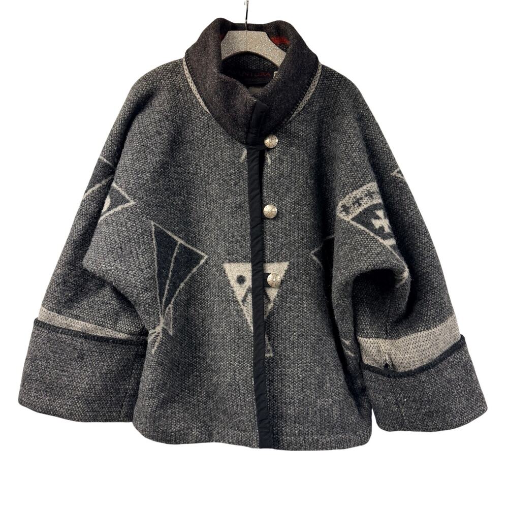 Adventura 100% Pure Wool Blanket Jacket Coat M/L Gray USA Southwestern Artisan